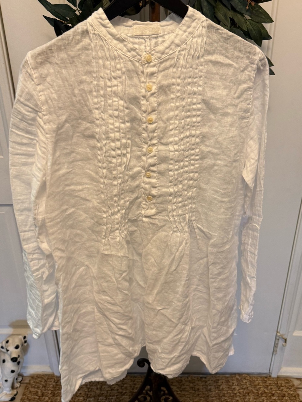 CP Shades Annette Pintuck White Linen Longline Tunic Top LS S Oversized